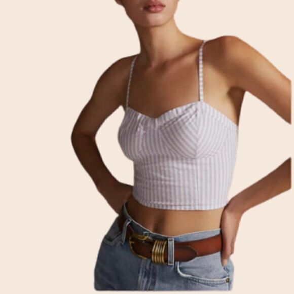 Anthropologie Bustier Top Striped Seersucker Printed Sleeveless Crop Top Size 1x - Picture 1 of 11